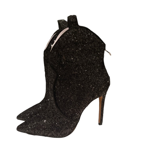 JESSICA SIMPSON PIXILLEZ 4 BOOTIE IN BLACK CHUNKY GLITTER - BRAND NEW IN BOX! - Picture 10 of 12